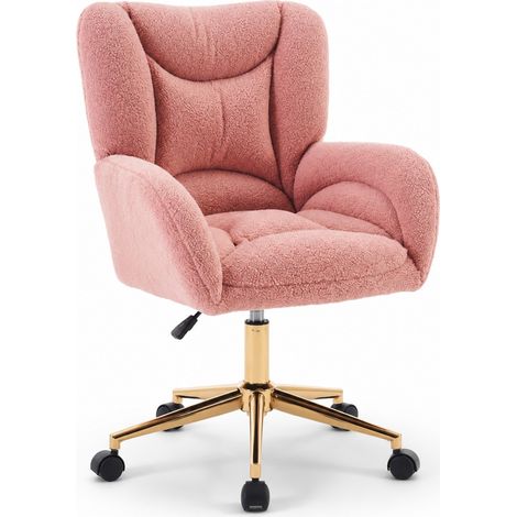 ELVMI Sedia da Ufficio Girevole con Altezza Regolabile e Ruote, Schienale Ergonomico, Teddy, Rosa (1/5)