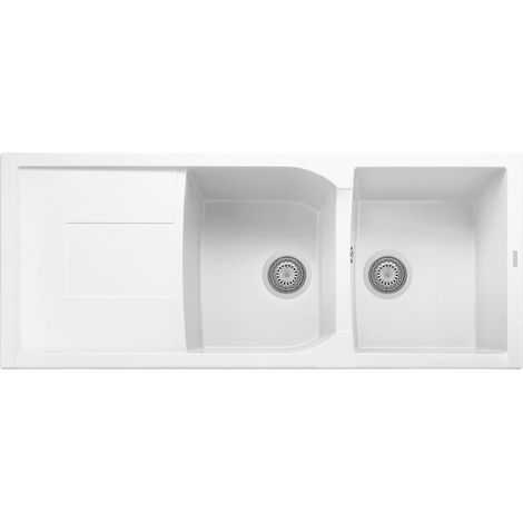 Evier de cuisine granit a 2 bacs plus egouttoir PLADOS CX1162Â Blanc Latte