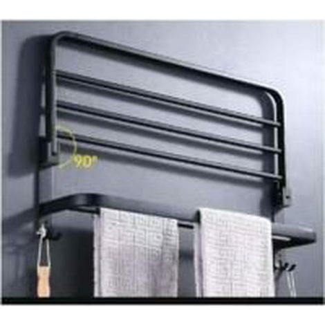 Porte-serviettes mural pliable en aluminium noir de 40 cm avec étagère de rangement pour salle de bain (1/3)