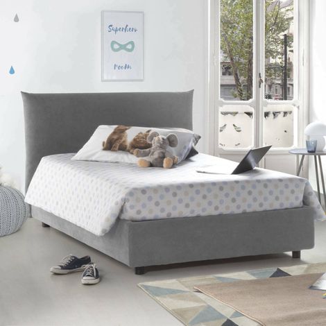 Talamo Italia Cama de plaza y media Ornella, Cama contenedor con revestimiento de tela, 100% Made in Italy, Apertura frontal, adecuado para colchón Cm 120x190, Gris, con embalaje reforzado (1/5)