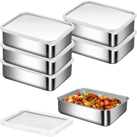 Lot de boîtes de conservation Meal Prep : 6 pièces de boîte à pain en acier inoxydable avec couvercle 500ml, récipients de congélation, boîtes de conservation avec couvercle, boîtes de (1/5)