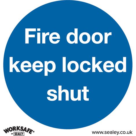 Sealey SS4V10 Worksafe Fire Door Keep Locked Shut Safety Sign, Self-Adhesive Vinyl - Pack of 10