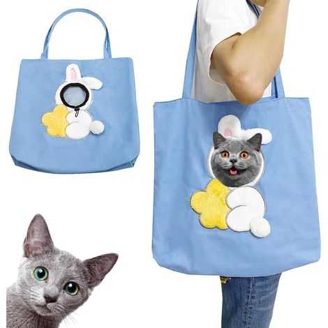 Hasenförmige Canvas-Schultertasche mit hervorstehender Öffnung, ideal für Ausflüge mit Haustieren. (Hase – Groß)