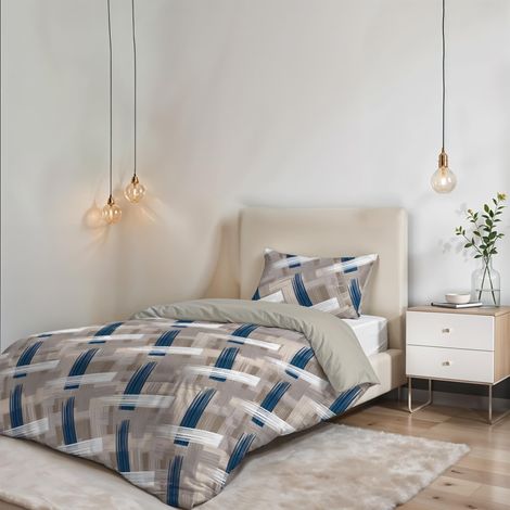Parure de housse de couette SANS REPASSAGE - Ensemble housse de couette - Lit 1,5 place, Microfibre - Housse 200x200 cm + Rabat et 1 taie d'oreiller 50x80 cm (1/5)