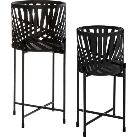 Set di 2 vasi con supporto Foglie in metallo nero - Atmosphera créateur d'intérieur (1/4)