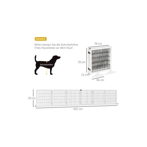 Barrière blanche pour chien en bois, 6 panneaux pliables avec pieds et largeur réglable, pour escaliers, portes et couloirs (1/5)