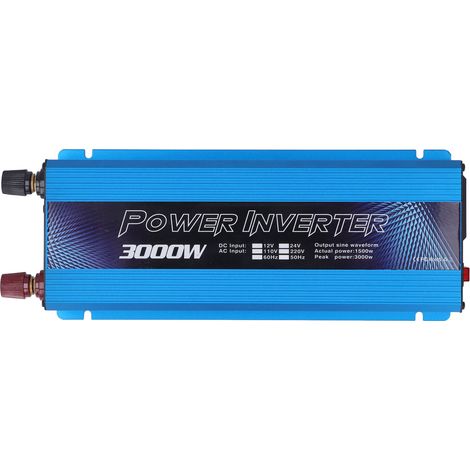Convertisseur de tension pur sinus 3000W 12V CC vers 220V CA 50Hz avec port USB et ventilateur, bleu, pour voiture (1/5)