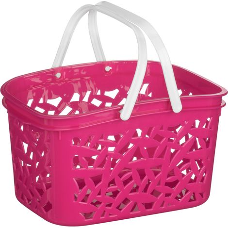 Premier Housewares Hot Pink Plastic Storage Basket/ 2.4 Ltr/ Made Using Polypropylene/ Crisp White Handle/ Laundry Basket/ Hamper Box/ Washing Baskets 16 x 13 x 22