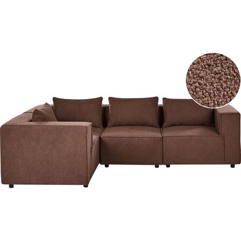 Sofá esquinero derecho moderno 4 plazas modular tapizado de bouclé marrón Axebo (1/5)