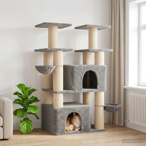vidaXL Albero per gatti con pali per graffiare in sisal 2 pz 147 cm