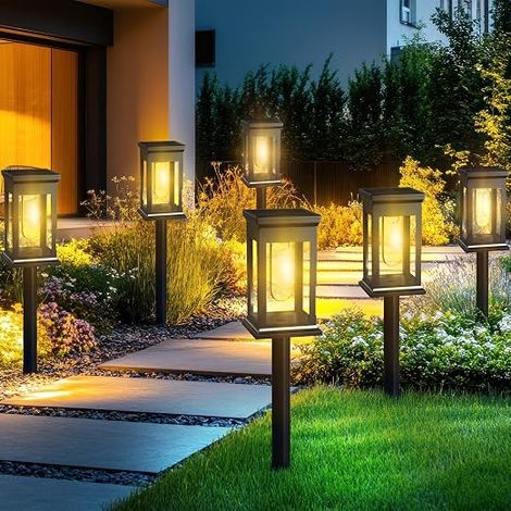 6 Pack Outdoor Solar Lights for Garden, Traditional Tungsten LED Warm White 3000K, 800mAh Battery, IP65 Waterproof Patio Lighting, Ideal for Flower Beds, Paths (1/5)
