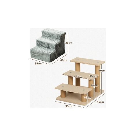 Escalier pour animaux gris clair à 3 marches en peluche de 35 cm avec accès facile pour chats jusqu'à 5 kg, pour lit et canapé (1/5)