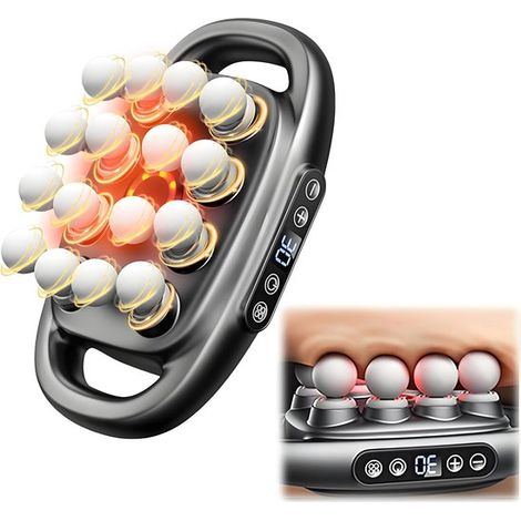 Pistola de masaje muscular con 16 cabezales de masaje, 30 ajustes y luz roja. (1/5)