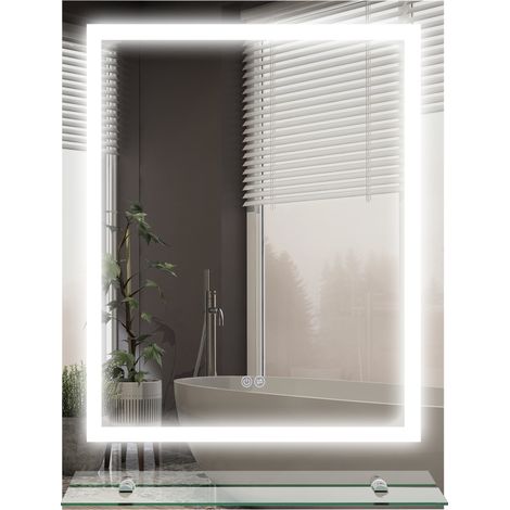 Miroir rectangulaire mural lumineux LED salle de bain 80x60 cm - Éclairage intégré pour une visibilité parfaite lors du maquillage ou du rasage (1/5)