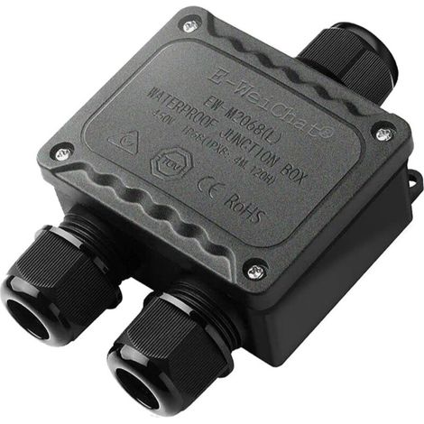 Boîte de dérivation étanche IP68 3 voies pour l'extérieur avec presse-étoupes M25 pour petit boîtier électrique noir de Ø5mm-Ø14mm de diamètre pour l'extérieur lumière jardin piscine