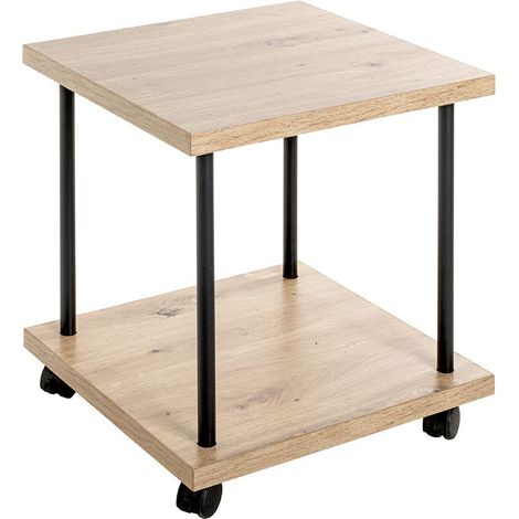 Chariot de service, desserte en bois chêne et métal noir -longueur 40 x profondeur 40 x hauteur 45 cm (1/3)