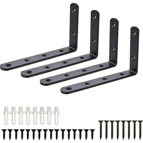 4-piece L-shaped wall bracket set – Black stainless steel – Shelf support – Load capacity up to 30 kg – Dimensions 125x75x20mm (1/5)