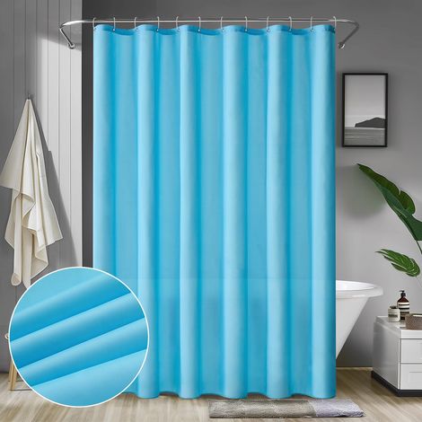Rideau de Douche 240 x 200cm Polyester Anti-Moisissure Déperlant pour la Baignoire Imperméable Rideaux Baignoire Lavable en Machine 16 Crochets Bleu Clair (1/5)