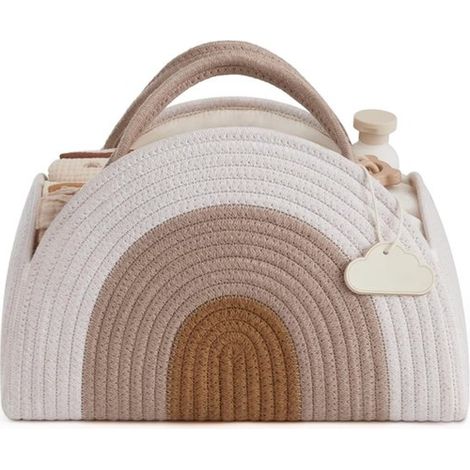 Sac à langer, panier à langer, boîte à couches tressée, panier de rangement, boîte de rangement, blanc (1/5)