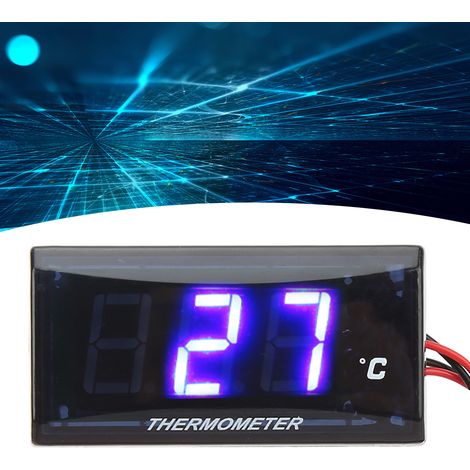 Modification pour moto : manomètre de température d'eau LCD ultra-mince universel DC12V (°C) + raccord en T 22 mm + support latéral gauche (bleu) (1/5)