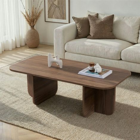 Table basse rectangulaire effet noyer bords ronds MARFA