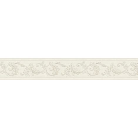 Frise papier peint élégante pour salon Frise tapisserie beige crème style baroque pour chambre Frise murale couloir & entrée (1/3)