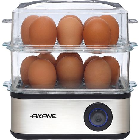 Cuiseur à œufs et friteuse multifonction AKANE, 2 niveaux de cuisson pour 16 œufs, chauffe rapide 500 W, arrêt automatique, protection anti-brûlure, idéal pour les petits déjeuners en famille ou les p (1/5)