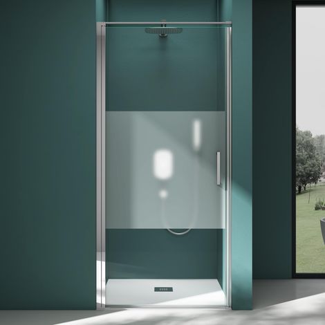 Mai & Mai Duschtür Nischentür dusche Duschabtrennung Duschkabine 80cm Schwingtür 8mm ESG-Sicherheitsglas mit Nanobeschichtung Hebe-Senk-MechanismusMilchglas Streifen Teramo36K