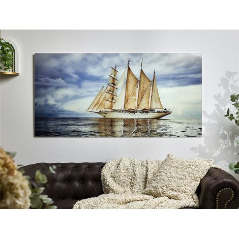 Bedrucktes Glasbild 4-Mast-Segelboot 140x70 cm. 140x1x70 cm (1/3)