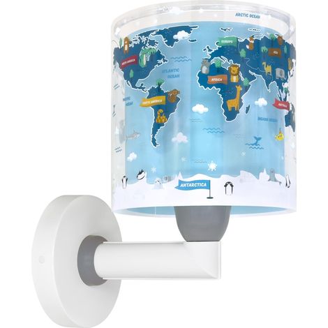 Applique Murale Enfant Carte Monde Planète, 40679, E27, Bleu (1/5)