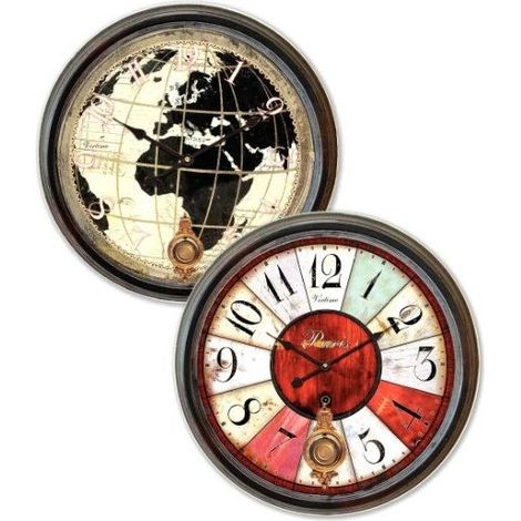 Orologio da Parete a pendolo noce in metallo anticato 62 cm 2 Decori (1/2)