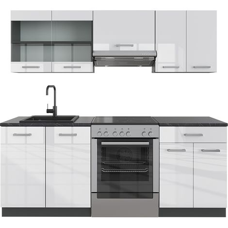 Cucina componibile R-Line, Bianco lucido/antracite, 200 cm , PL Antracite, Vicco