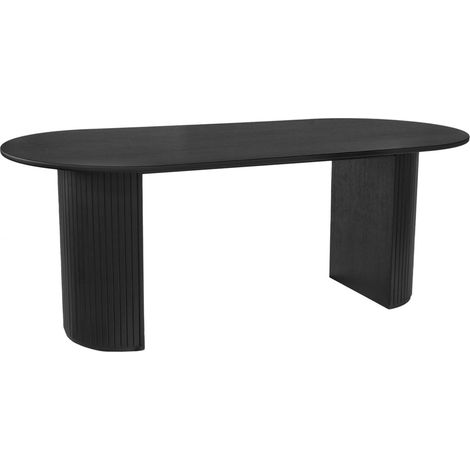 Oval dining table 200cm in rubberwood and oak veneer seats 6-8 black 200x90x75 cm - Esteban