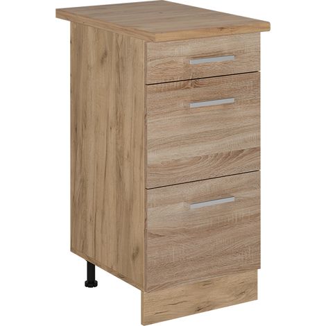 Mobiletto base per cucina R-Line, Sonoma, 40 cm con cassetti, PL Rovere, Vicco