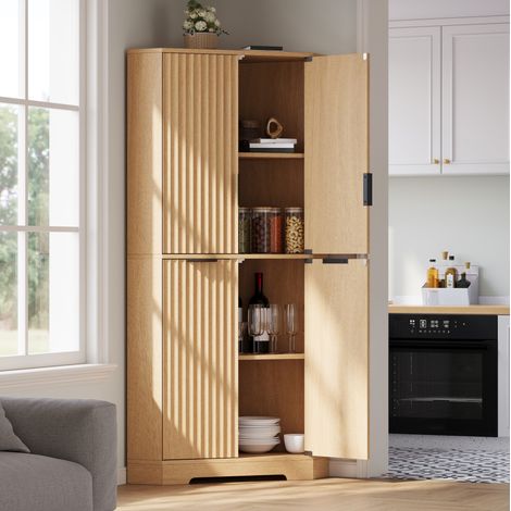 Eckschrank (60x60x172 cm), mit verstellbaren Einlegeböden, platzsparend, MDF, Natur (1/5)