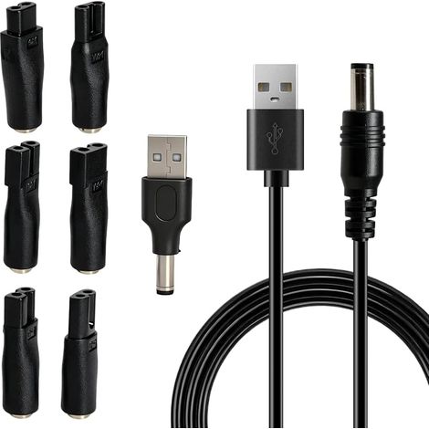 8 Câbles de Charge Universels 5 V pour Rasoir et Tondeuse – Set 7 en 1 avec 6 Embouts – Remplace le Chargeur de Tondeuse – Chargeur pour Toutes les Grandes Marques de Rasoirs, Épilateurs (1/5)