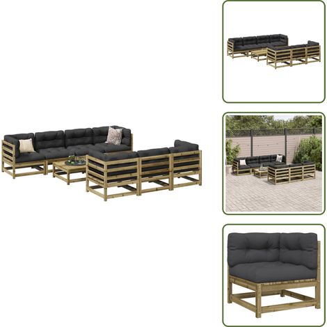 8-tlg. Garten-Sofagarnitur mit Kissen Kiefernholz Imprägniert - Gartensortiment - Gartenmöbeln - Kiefernholz Möbel - Rattan Gartenmöbel - Loungesessel (1/5)