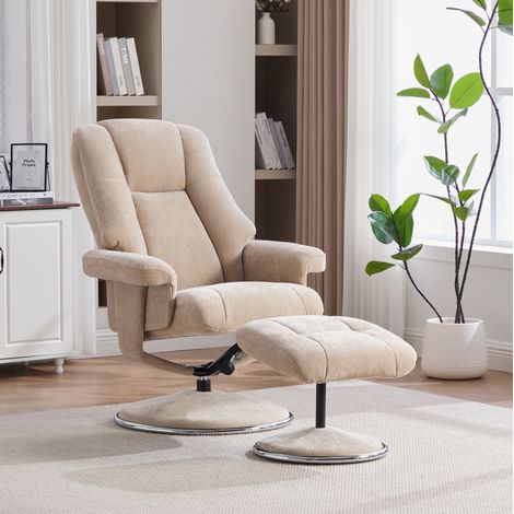 Relaxsessel mit 360°-Schwenkfunktion und Fußstütze, helltaupes Chenille (1/5)