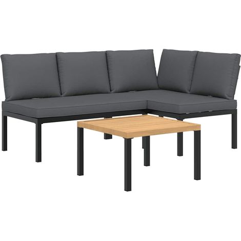 Set Divani da Giardino 3 pz con Cuscini in Alluminio Nero vidaXL (1/5)