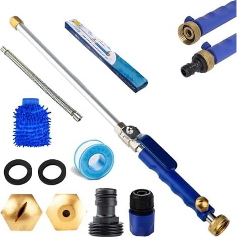 Lance De Nettoyage 2-En-1 Pour Tuyau D’Arrosage, Buse Haute Pression Avec 2 Embouts, Raccords Rapides Et Gants Voiture, Terrasse Extérieur(Blue) Blue - (1/5)