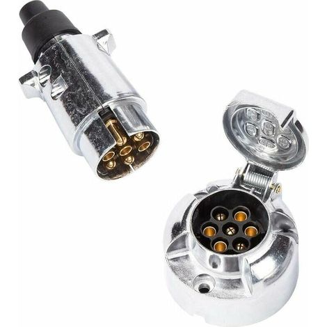 VURAHOME - Prise Remorque & Prise 7 Broches Métal, 12V Étanche Prise pour Remorque 7 Broches Mate Prise Attelage 7 Broches, Prise Remorque 7 Broches Convient Aux Camion/RV/Voiture (Alliage d'aluminium (1/5)
