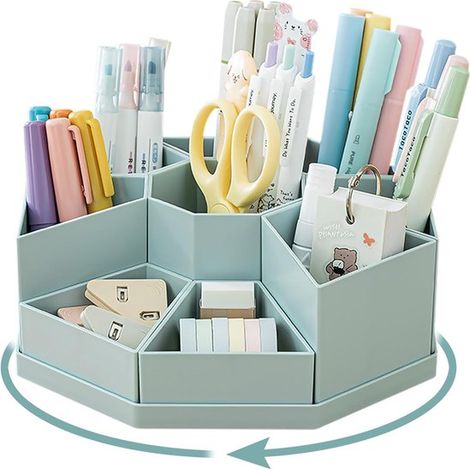 Organizzatore da scrivania girevole a 360° con 9 scomparti per penne e articoli da ufficio. (1/5)