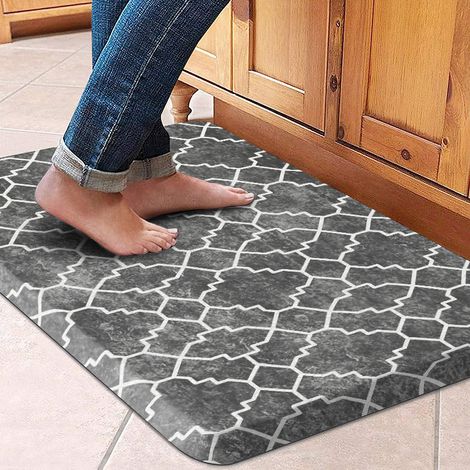 Popular gourd pattern PVC floor mat, anti-fall and oil-resistant, kitchen floor mat with cushioning and slanted edges to combat fatigue - window decoration - black - 44751.2cm woven texture