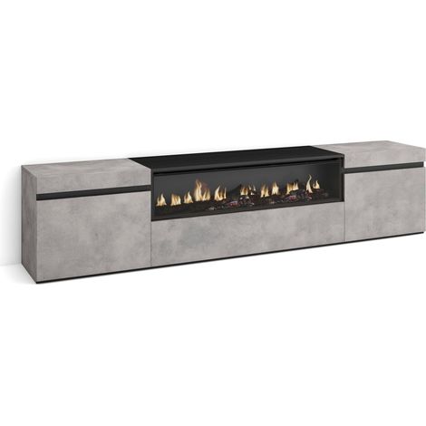Skraut Home – Meuble TV moderne avec cheminée électrique – Grand espace de rangement 102x45x35cm – Pour TV jusqu'à 80" – Couleur ciment et noir