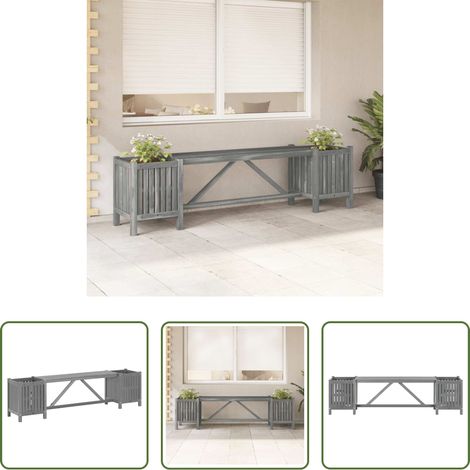 vidaXL Akazienholz - Gartenbank mit 2 Pflanzkübeln 150 cm Massivholz Akazie Grau (1/5)