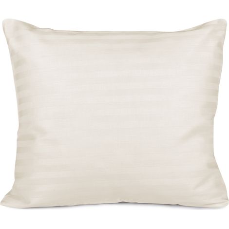 Taie d'oreiller 70x80 cm en satin de coton à rayures, couleur crème, fermeture éclair (1/2)