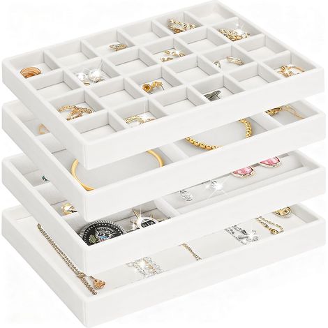 organiseur bijoux tiroir empilable 4 pièces blanc 21 x 12,5 x 2,5 cm avec séparateurs amovibles (1/5)
