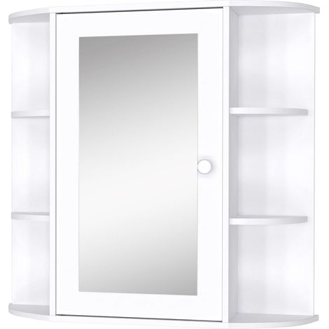 Armoire Murale avec Miroir Salle de Bain Meuble Miroir avec Rangement Toilettes 1 Porte + étagères latérales Blanc (1/5)