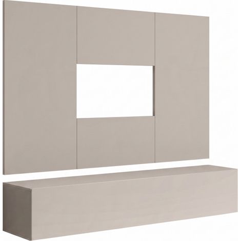 Ensemble meuble TV mural Fly B - Bois MDF cachemire - 160 x 148 x 40 cm - Livraison gratuite (1/3)