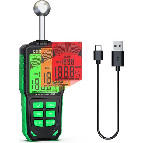 Feuchtigkeitstester, Feuchtigkeitsdetektor 20–40 mm wiederaufladbares Feuchtigkeitsmessgerät mit zerstörungsfreiem Farb-LCD-Display Feuchtigkeitstester für Wände, Holz, Mauerwerk, Beton